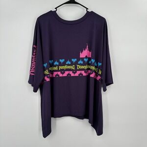 Disney Disneyland Purple Oversized Graphic T-Shirt Neon Castle Sleeve Print 1X